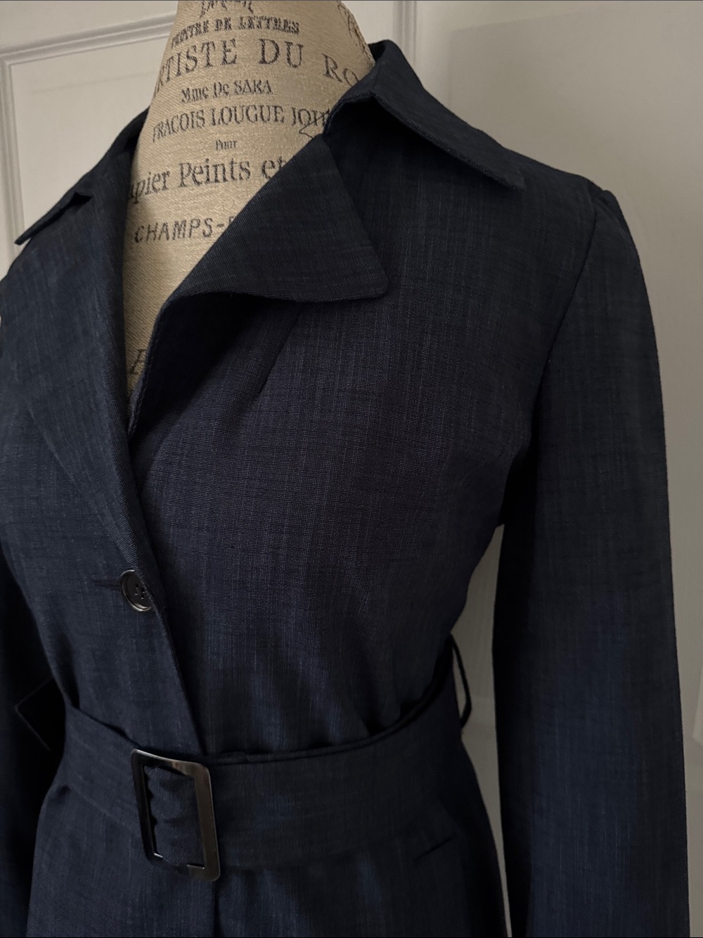 Rafaella Dark Navy Belted Button Front Blazer